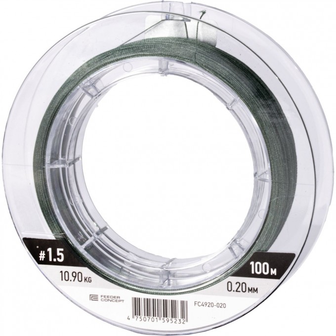 Шок-лидер плетёный FEEDER CONCEPT Flat Method х8 SHOCK LEADER Dark Green 100/020 FC4920-020 Шок-лидер плетёный FEEDER CONCEPT Flat Method х8 SHOCK LEADER Dark Green 100/020 FC4920-020
